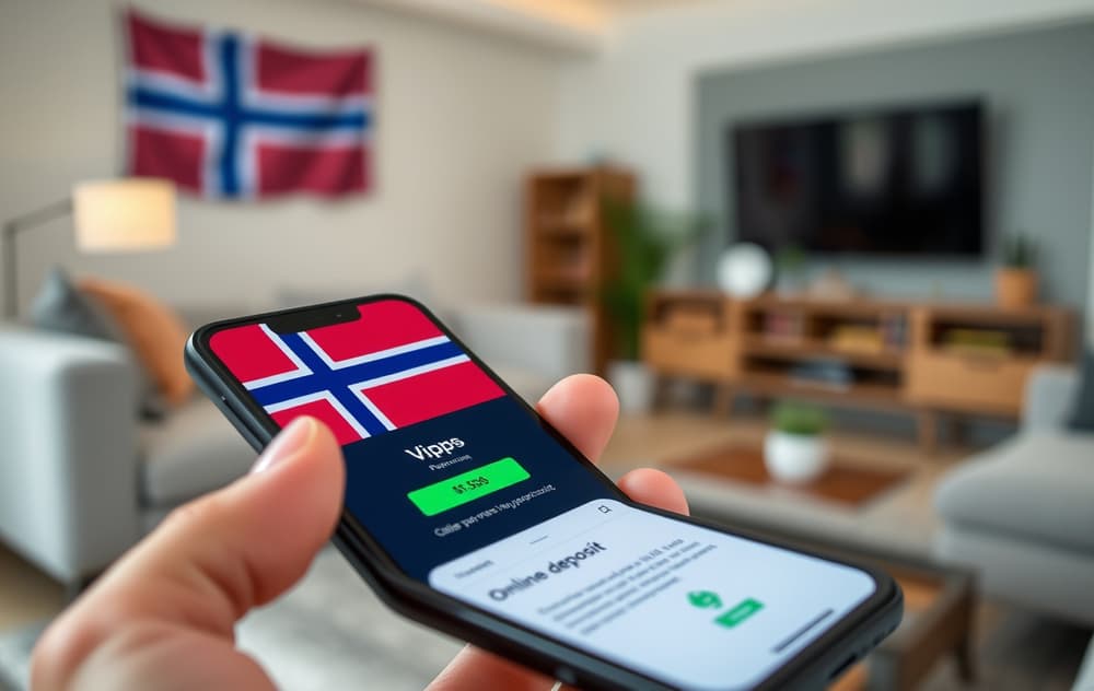 Mobiltelefon med Vipps-betaling for casinoinnskudd.