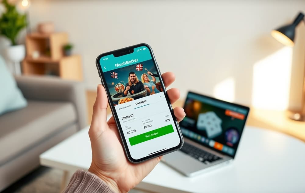 Person som bruker MuchBetter-appen på mobilen for å sette inn penger på et casino.
