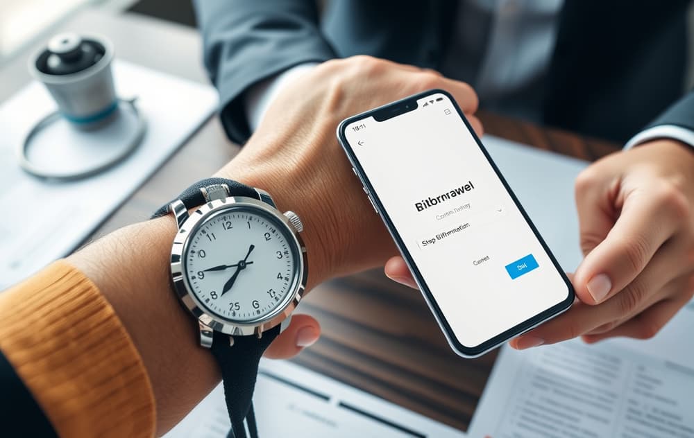 Person med stoppeklokke og telefon som viser uttaksbekreftelse
