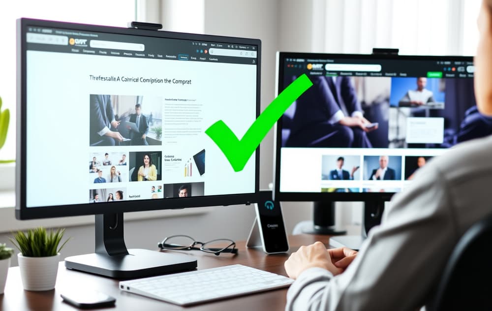 Person som sammenligner to nettsider på to skjermer