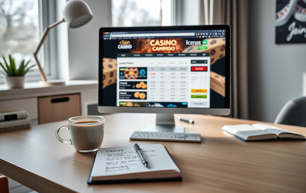 Sammenligning av casino på datamaskin med notater.