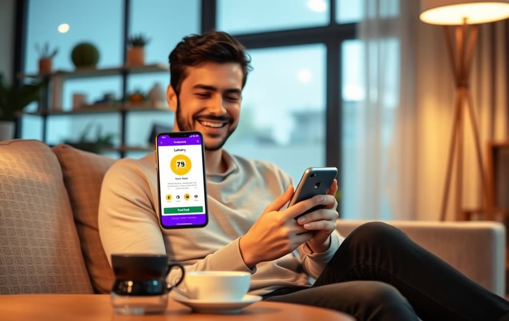 En person som spiller lotto på nett via mobiltelefon.